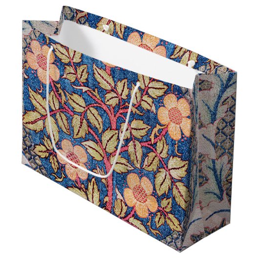 Rose Wreath, William Morris große Geschenktasche Geschenktüte (Vorderseite Schrägansicht)