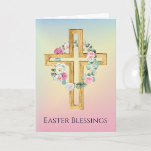 Rose Wreath Wooden Cross Oaster Card Feiertagskarte