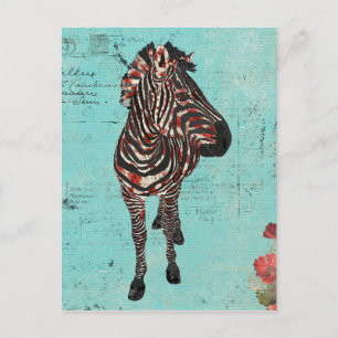 Rose Zebra Blue Grunge Postcard Postkarte