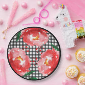 Rose zu Schwarz-Weiß-Gingham Pappteller (Party)
