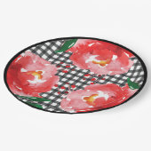 Rose zu Schwarz-Weiß-Gingham Pappteller (Schrägansicht)