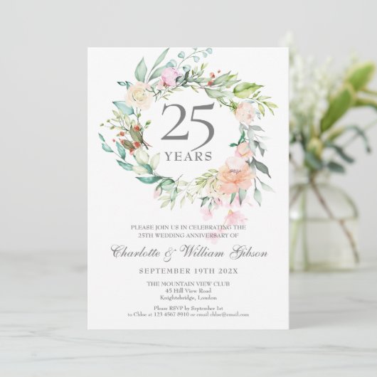 Rose zum 25. Mal Hochzeitstag Einladung (Stehend Vorderseite)