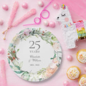 Rose zum 25. Silver Jubiläum Blumengrün Pappteller (Party)