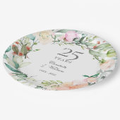 Rose zum 25. Silver Jubiläum Blumengrün Pappteller (Schrägansicht)