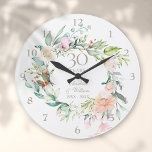 Rose zum 30. Geburtstag der Perle Große Wanduhr<br><div class="desc">Mit einer zarten Aquarellgarage mit Blumenbeeten kann diese schicke botanische 30-jährige Hochzeitstag-Uhr personalisiert werden mit Ihrem speziellen Perljubiläum Details Set in eleganter Perlgrautypografie. von Thisisnotme© entwickelt</div>