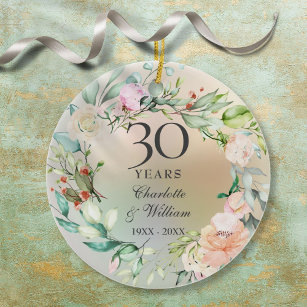 Rose zum 30. Hochzeitstag Garland Pearl Keramik Ornament