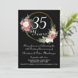 Rose zum 35. Geburtstag der Koralle Gold Frame Einladung