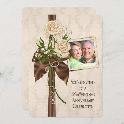 Rose zum 35. Hochzeitstag Einladung (Vorne/Hinten)