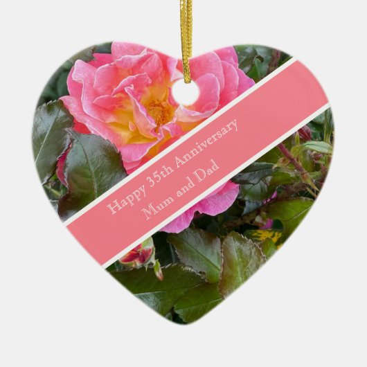 Rose zum 35. Hochzeitstag Keramik Ornament (Vorne)