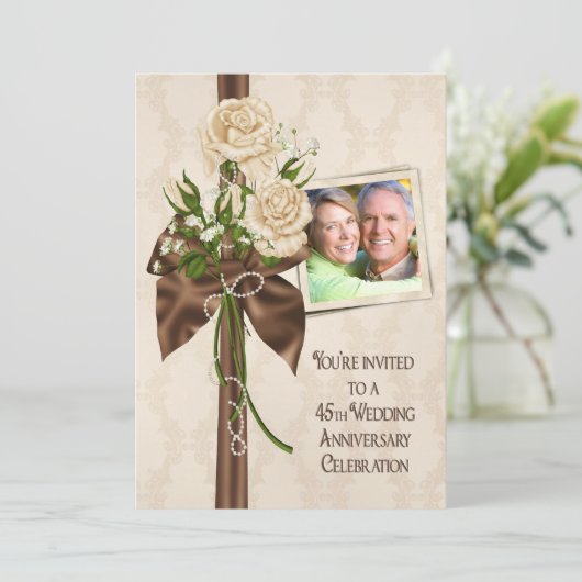 Rose zum 45. Hochzeitstag Einladung (Stehend Vorderseite)