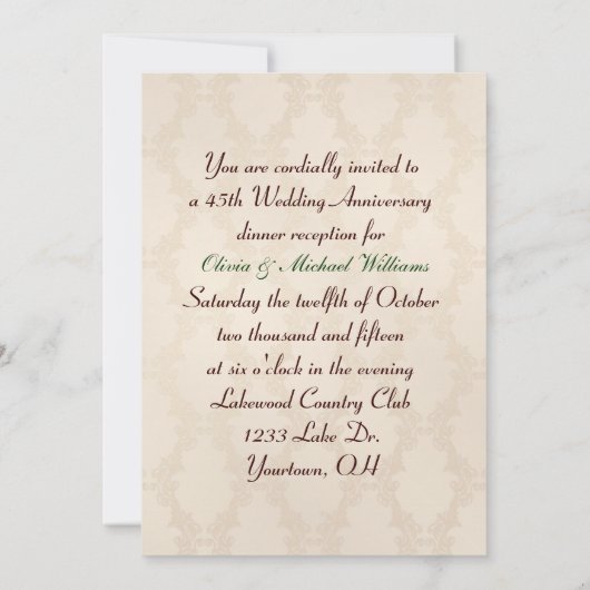 Rose zum 45. Hochzeitstag Einladung (Rückseite)