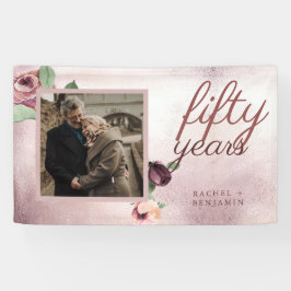 Rose zum 50. Jahrestag der Hochzeit Gold Floral Banner