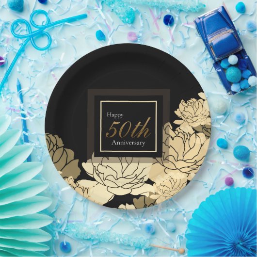 Rose zum 50-jährigen Jubiläum aus Gold, Bräune und Pappteller (Party)