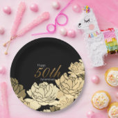 Rose zum 50-jährigen Jubiläum in Gold, Beige und B Pappteller (Party)