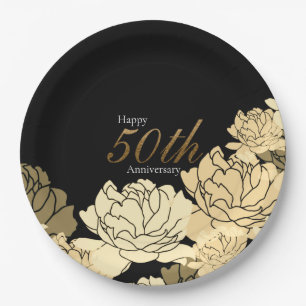Rose zum 50-jährigen Jubiläum in Gold, Beige und B Pappteller