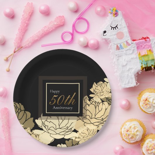 Rose zum 50. Jubiläum: Gold, Bräune und Gelb Pappteller (Party)