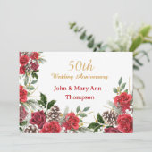 Rose zum 50. Winter zum Hochzeitstag Einladung (Stehend Vorderseite)