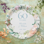 Rose zum 60. Geburtstag der Hochzeit Pappteller<br><div class="desc">Mit einer zarten Aquarellgarage kann diese schicke botanische Papierplatte zum 60./75. Geburtstag mit Ihrem Diamanten- oder Platinjubiläum in elegantem Diamantblauen Text personalisiert werden. Entwickelt von Thisisnotme©</div>