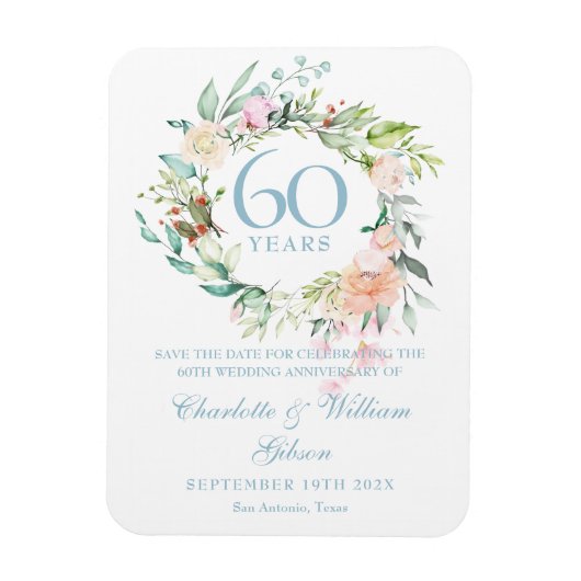Rose zum 60. Jahrestag Save the Date Magnet (Vertikal)