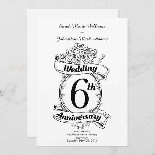 Rose zum 6. Hochzeitstag Einladung (Vorne/Hinten)