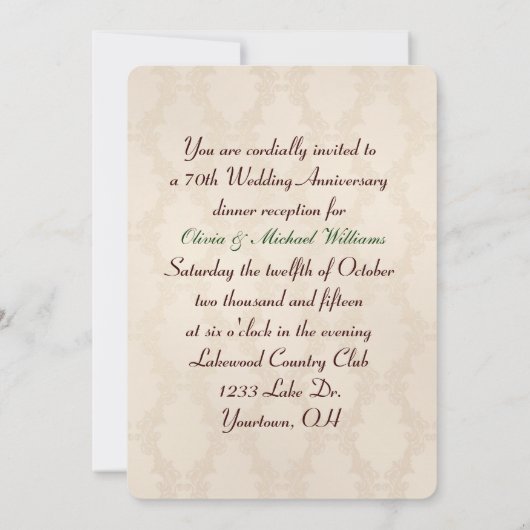 Rose zum 70. Hochzeitstag Einladung (Rückseite)