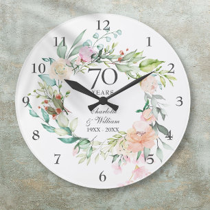 Rose zum 70. Hochzeitstag Große Wanduhr