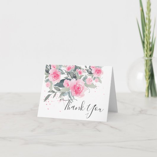 Rose zum Erröten von Wasserfarben Danke Karte (Vorderseite)