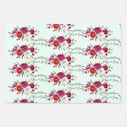 Rose zum Hochzeitburgund Wasserfarben hinzufügen N Geschenkpapier Set (Vorderseite 3)