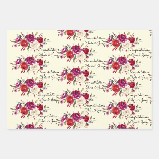 Rose zum Hochzeitburgund Wasserfarben hinzufügen N Geschenkpapier Set (Vorderseite 2)