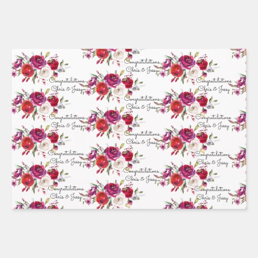 Rose zum Hochzeitburgund Wasserfarben hinzufügen N Geschenkpapier Set (Vorderseite)