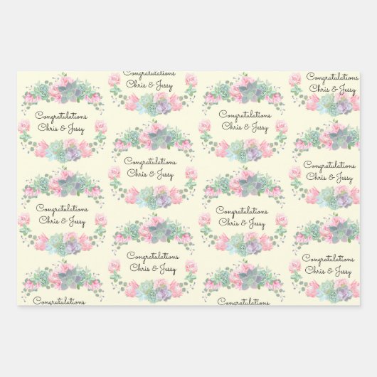 Rose zum Hochzeitshinzufügen Succulents 3 Geschenk Geschenkpapier Set (Vorderseite 2)