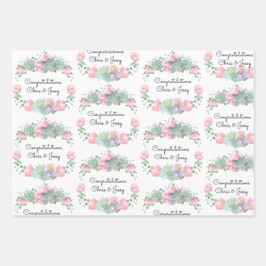 Rose zum Hochzeitshinzufügen Succulents 3 Geschenk Geschenkpapier Set (Vorderseite)