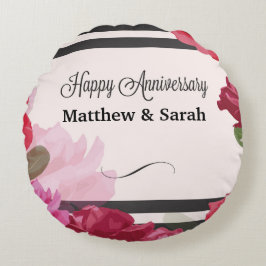 Rose zum Hochzeitstag, Streifen, Individuelle Name Rundes Kissen