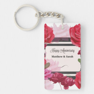 Rose zum Hochzeitstag, Streifen, Individuelle Name Schlüsselanhänger