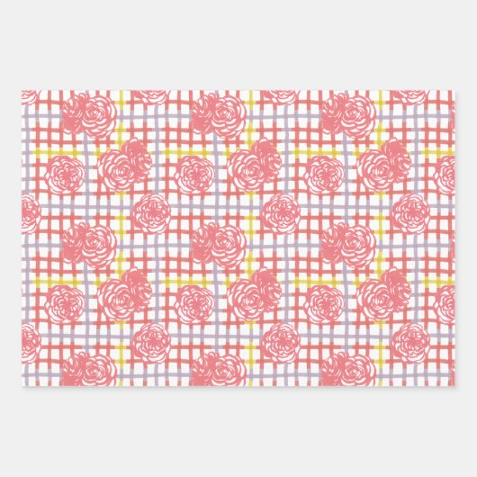 Rose zum Karierten Muster Geschenkpapier Set (Vorderseite)
