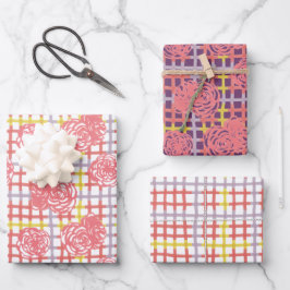 Rose zum Karierten Muster Geschenkpapier Set