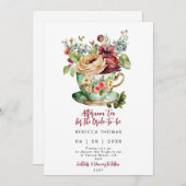 Rose zum Nachmittagstee Brautdusche Einladung (Vorne/Hinten)