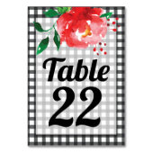 Rose zum Schwarz-Weiß-Gingham-Derby-Tag Tischnummer (Vorderseite)