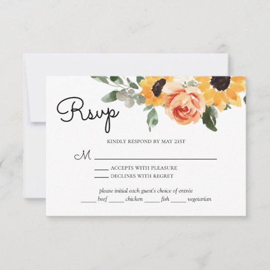 Rose zum Sonnenblumenfall mit kulinarischer Auswah RSVP Karte (Vorderseite)