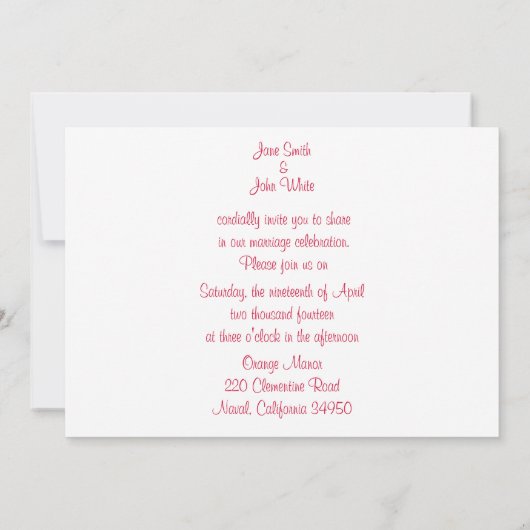 Rose zur Blauen Hochzeit Einladung (Rückseite)