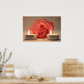 Rose zwei Kerzen Rosa Blumenstrauß Foto Poster (Küche)