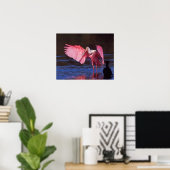 Roseate Spoonbill (Ajaia ajaja) mit Kormorant Poster (Heimbüro)