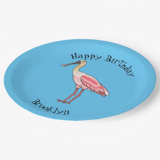 Roseate-Spoonbill-Cartoon Pappteller (Schrägansicht)
