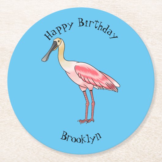 Roseate-Spoonbill-Cartoon Runder Pappuntersetzer (Vorderseite)