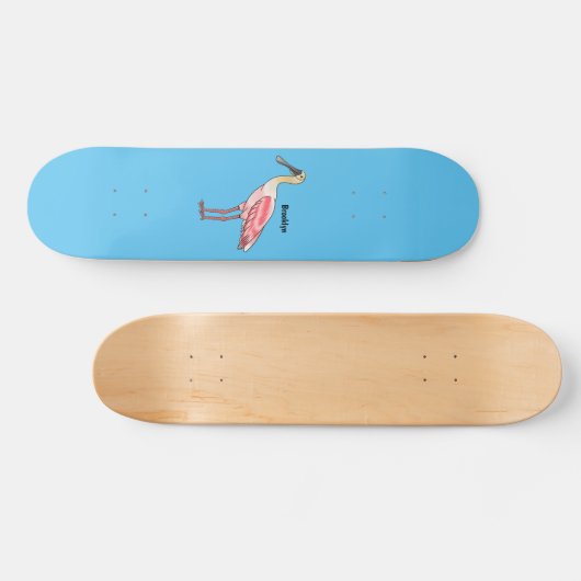Roseate-Spoonbill-Cartoon Skateboard (Horizontal)