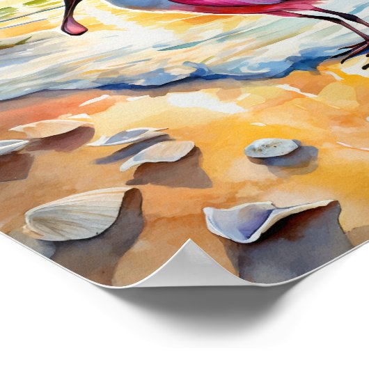 Roseate Spoonbill Florida Sunset Wasserfarbe Poster (Ecke)