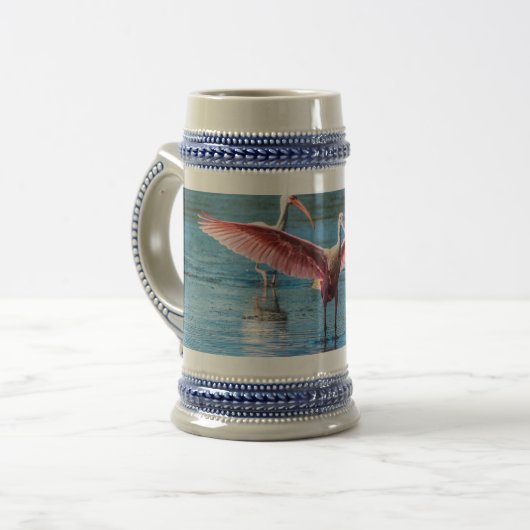 Roseate Spoonbill Gray/Blue 22 oz Stein Bierglas (Vorderseite Links)