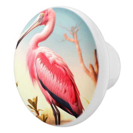 Roseate Spoonbill Keramik Door Pull Keramikknauf (Rechts)