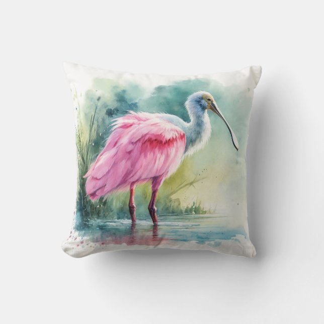 Roseate Spoonbill Watercolor REF97 - Watercolor Kissen (Vorderseite)