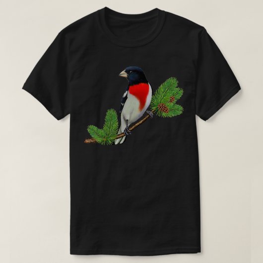 RoseBreasted Grosbeak auf Branch Vogelbeobachter B T-Shirt (Design vorne)
